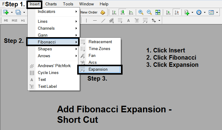 Short Cut of How Do I Add Fib Expansion Zones Indicator on MetaTrader 4?