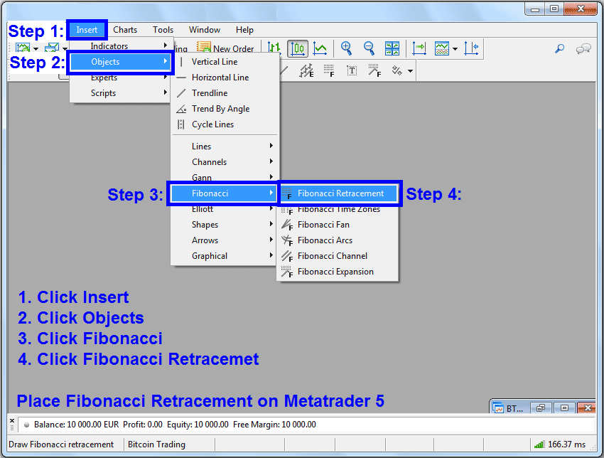 How to Draw Fibonacci Retracement Levels on MetaTrader 5 - How Do I Draw Fibonacci Retracement on Bitcoin Charts MT5 Bitcoin Trading Platform?