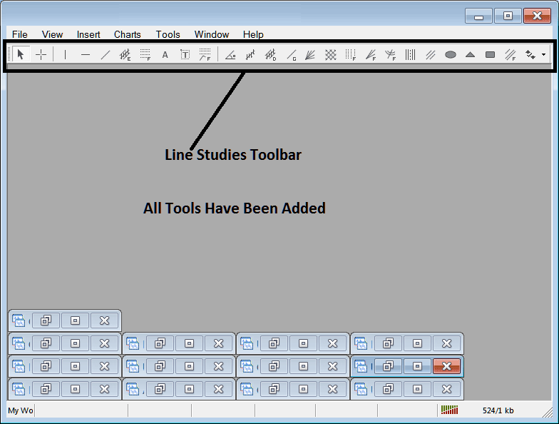 All Tools on Line Studies Toolbar in the MetaTrader 4 Platform - MT4 BTC USD Line Studies Toolbar Menu PDF