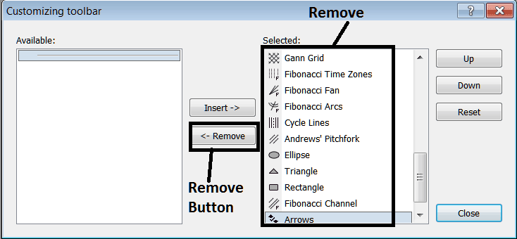 How to Remove a Tool from the Lines Toolbar on MetaTrader 4 - MetaTrader 4 Crypto Line Studies Toolbar Menu PDF - BTCUSD Crypto MT4 Line Drawing Toolbar Menu PDF