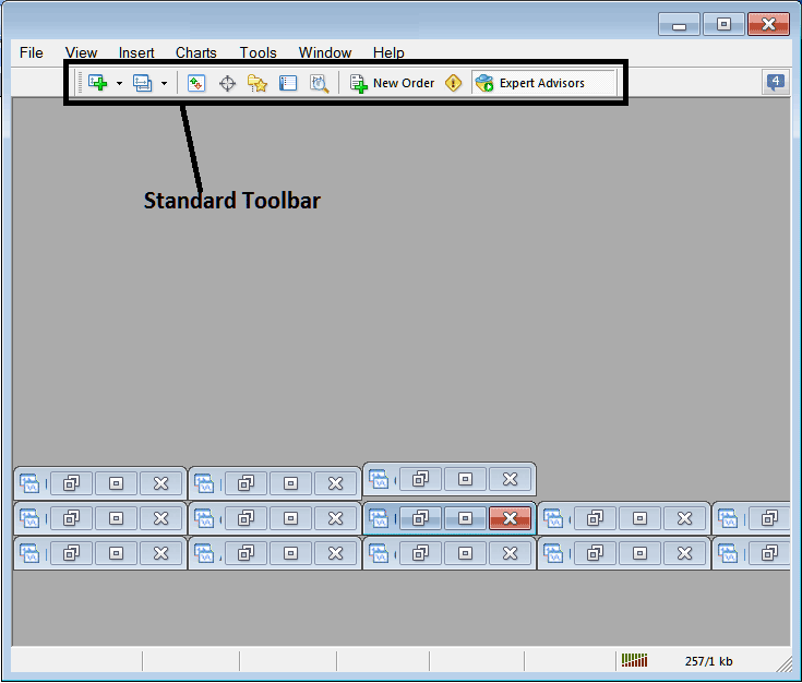 MT4 Standard Toolbar and Tools on the MT4 Platform Interface