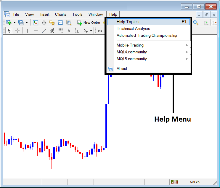 Help Button Menu on MT4 Software - MT4 BTCUSD Platform Setup Tutorial - MT4 BTCUSD Trading Platform Download PDF