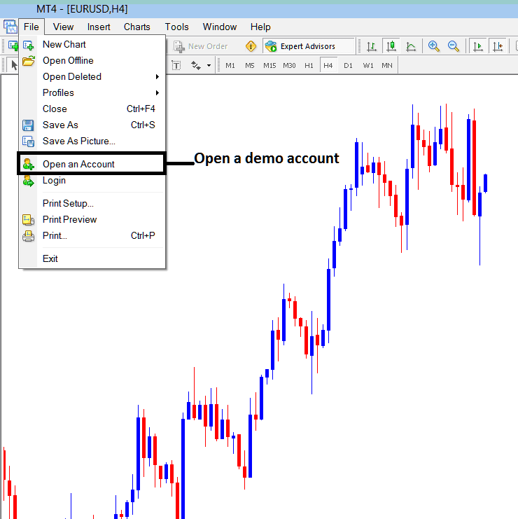 How to Open a New Demo Account from MetaTrader Bitcoin Trading Software - MetaTrader 4 Demo Free Bitcoin Practice Account - Practice Trading Bitcoin Demo Account