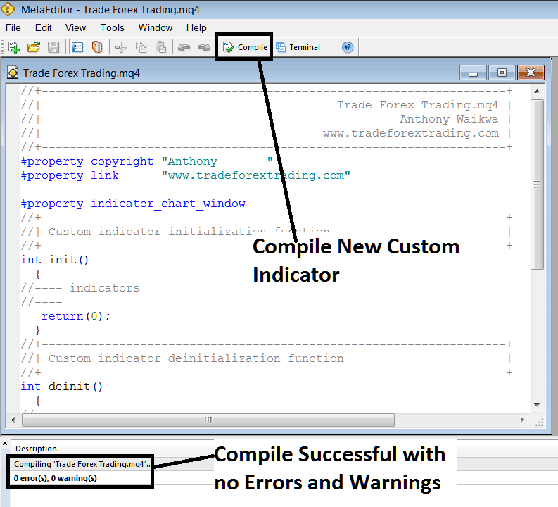 Compile New Custom Technical Indicator on MT4 MetaEditor