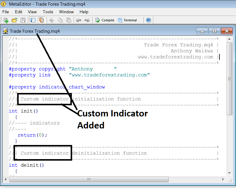 Adding Custom Indicator in MT4 MetaEditor Programming Environment