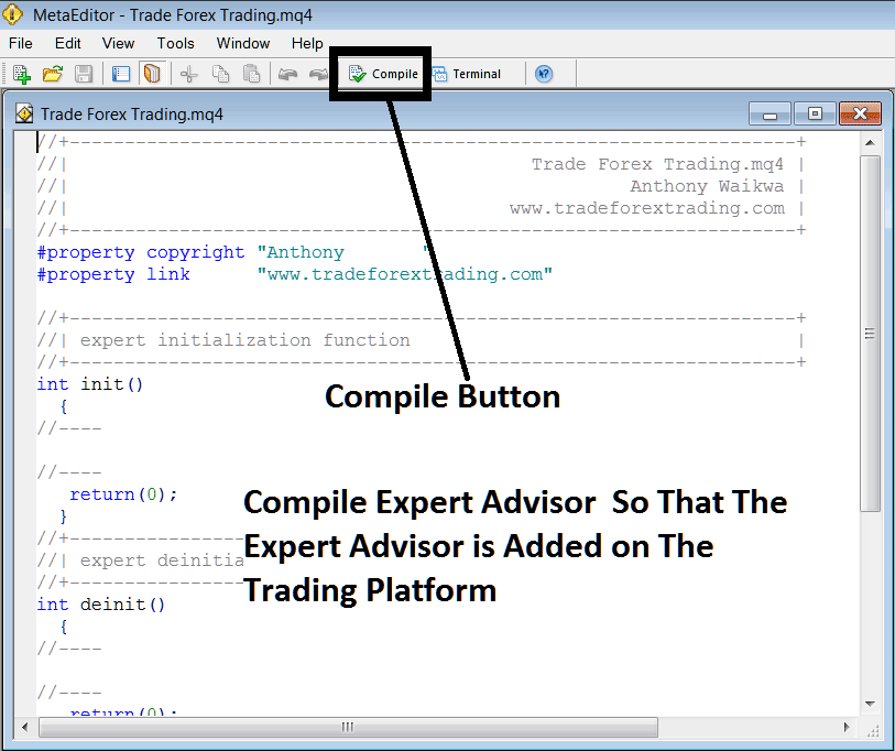 Compile the Bitcoin Trading EA Program in MetaTrader 4 MetaEditor Language - How to Add Bitcoin Trading Expert Advisors on MetaTrader 4