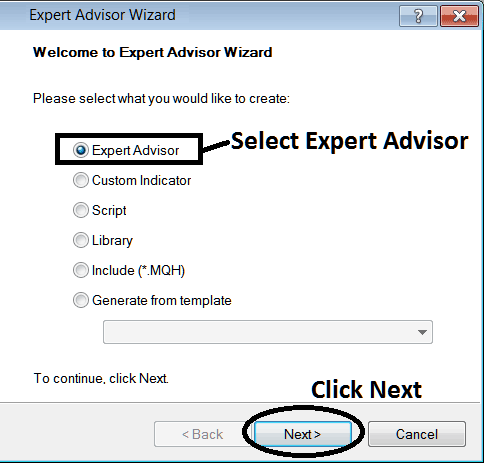 Window for Adding New EA in MT4 - MT4 BTCUSD Trading Software MetaEditor