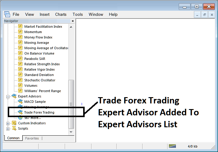 Bitcoin Crypto EA Added on MetaTrader 4 List of Installed Expert Advisors - MetaTrader 4 BTC/USD Trading Platform MetaEditor - How to Add Crypto Trading Expert Advisors on MetaTrader 4