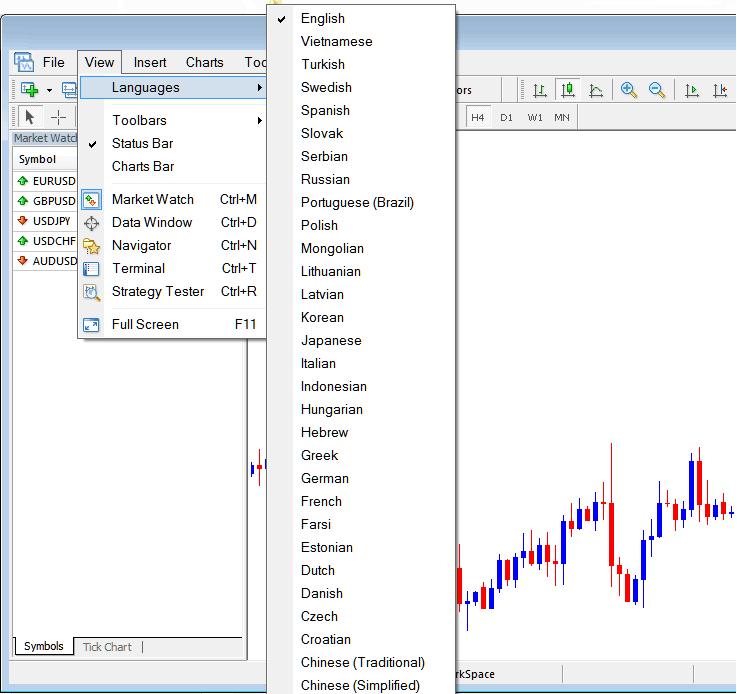 Changing Language of MT4 Bitcoin Trading Software - Meta Trader 4 Platform Setup for PC