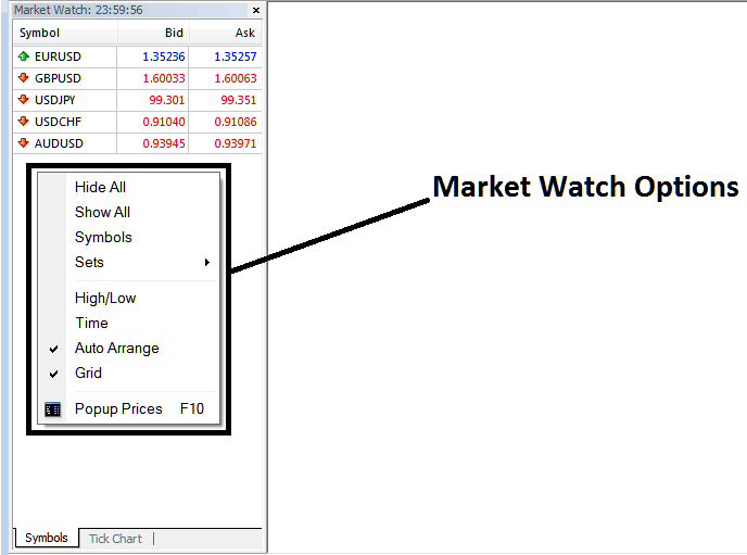 Bitcoin Symbols on MetaTrader 4 Market Watch Window - How Do I Use BTCUSD Crypto Trading MetaTrader 4 Platform Market Watch Window PDF?