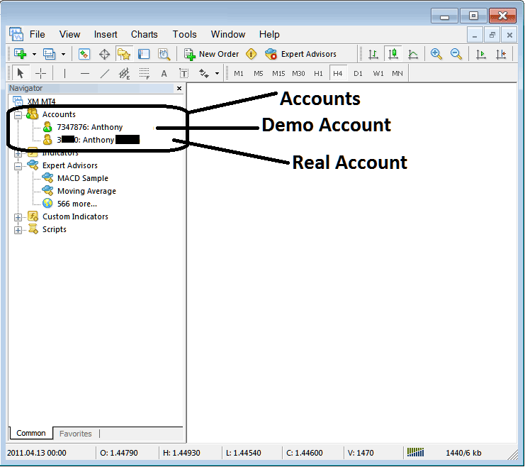 Demo Account and Real Account on MetaTrader 4 - How to Use Crypto MT4 Navigator Window PDF