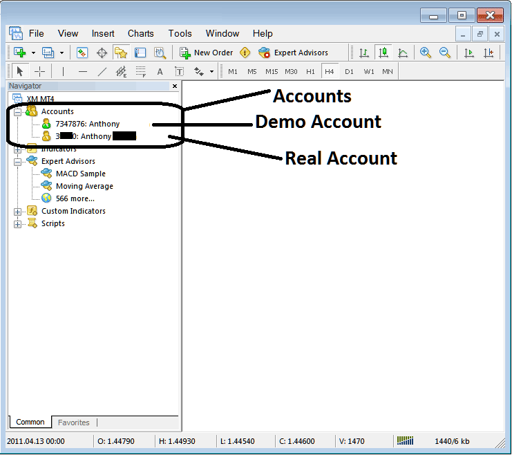 Demo Account and Real Account in MT4 - How to Use Crypto MT4 Navigator Window PDF